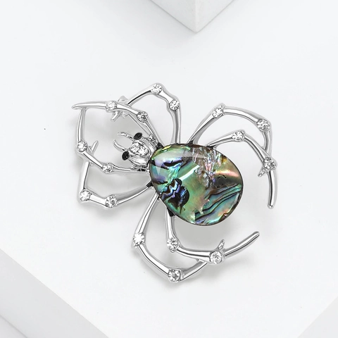 Spilla a Forma di Ragno in Lega Vintage Con Intarsio di Conchiglia di Abulone e Strass Accessorio Moda per Donna Uomo Gioielli