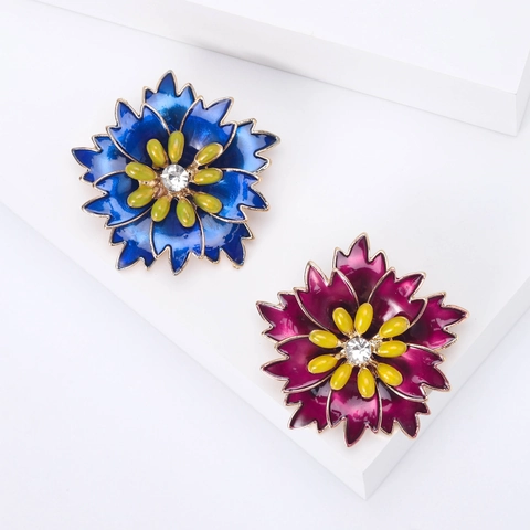 Eleganter Legierung Blumen Brosche Mit Emaille Blütenblättern Und Strass Goldene Florale Anstecknadel Für Damen Mode Kleidung Deko