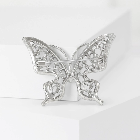 Elegante Broche de Mariposa de Aleación Perla Artificial Diamantes de Imitación Alfiler Diseño Hueco Joyería para Mujer Traje Boda Fiesta Accesorios