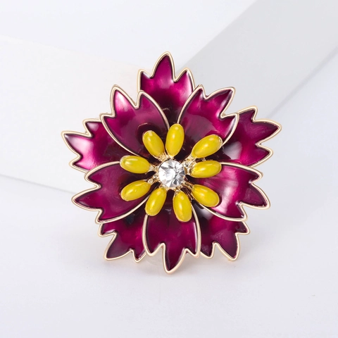 Eleganter Legierung Blumen Brosche Mit Emaille Blütenblättern Und Strass Goldene Florale Anstecknadel Für Damen Mode Kleidung Deko