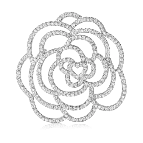 Elegante Spilla a Forma di Fiore di Camelia in Rame Micro Zirconia Intarsiata Spilla da Revero Floreale Vuota per Abito da Donna