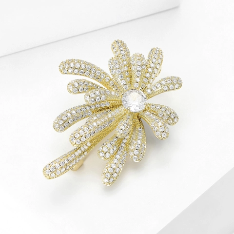 Eleganter Feuerwerk Blumenform Kupfer Brosche Für Damen High-End Zirkonia Eingelegt Vergoldet Reversnadel Mantel Accessoire