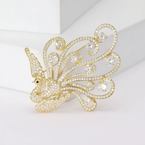 Elegante Spilla a Fenice da Donna in Rame con Intarsio di Zirconia Spilla a Forma di Uccello di Lusso per Matrimoni Banchetti Accessorio per Abiti