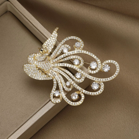 Elegante Spilla a Fenice da Donna in Rame con Intarsio di Zirconia Spilla a Forma di Uccello di Lusso per Matrimoni Banchetti Accessorio per Abiti