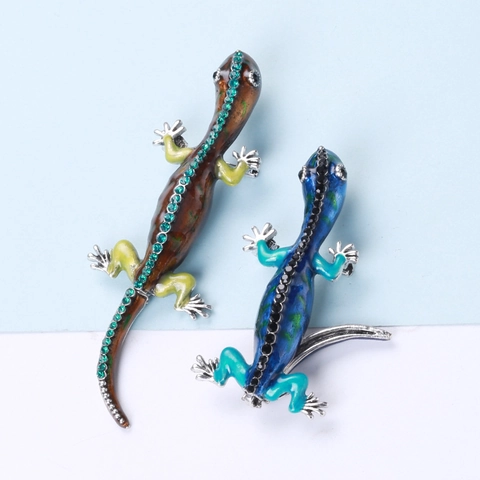 Vintage Legering Emaille Gecko Hagedis Broche Mode Dier Strass Borstspeld Gepersonaliseerde Kleding Accessoire Voor Vrouwen Cadeau