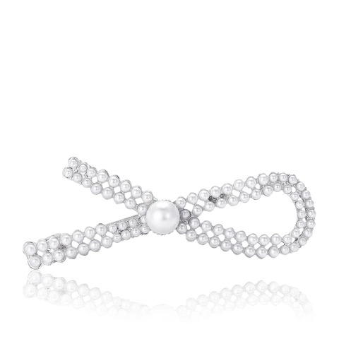 Elegant Alloy Bowknot Brooch With Artificial Pearl Inlaid Fashion Commuter Suit Cardigan Pins Jewelry Gift For Women