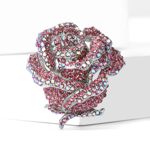 Luxuriöse Legierung Strass Rose Brosche Für Damen Vintage Blume Pin Blau Rosa Kristall Eingelegte Hochzeit Bankett Schmuck