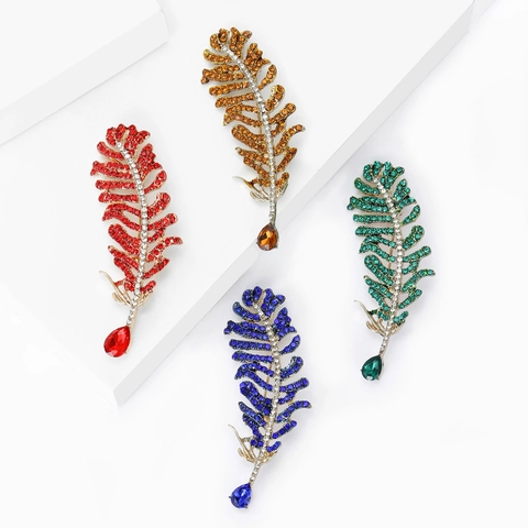 Eleganter Legierung Feder Brosche Pin Für Damen Exquisite Strass Eingelegte Korsage Für Anzug Bankett Kleid Kleidung Schmuck Geschenk