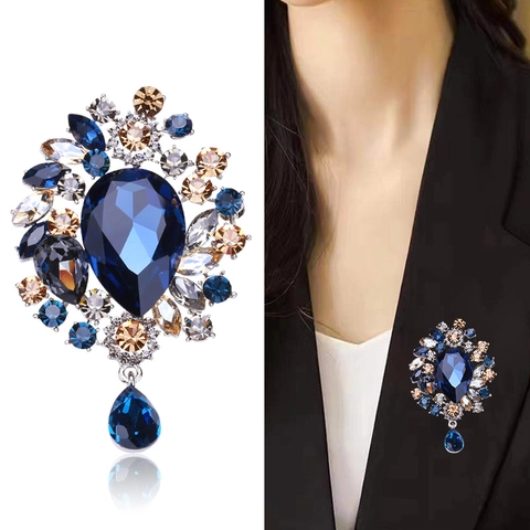 Luxus Legierung Barock Strass Brosche Für Damen Vintage Kristall Wassertropfen Anhänger Pin Elegant Hochzeit Schmuck