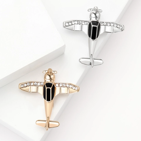 Vintage Alloy Airplane Shape Brooch Pin With Rhinestone Enamel Decorative Corsage For Women Men Fashion Jewelry Gift
