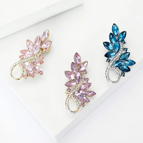 Elegante Spilla a Forma di Foglia con Cristallo Taglio Marquise per Donna in Rame con Strass Intarsiati Bouquet Floreale Spilla da Bavero