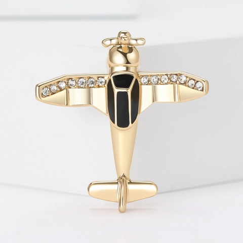 Vintage Alloy Airplane Shape Brooch Pin With Rhinestone Enamel Decorative Corsage For Women Men Fashion Jewelry Gift