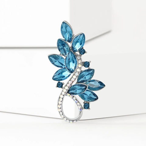 Elegante Spilla a Forma di Foglia con Cristallo Taglio Marquise per Donna in Rame con Strass Intarsiati Bouquet Floreale Spilla da Bavero