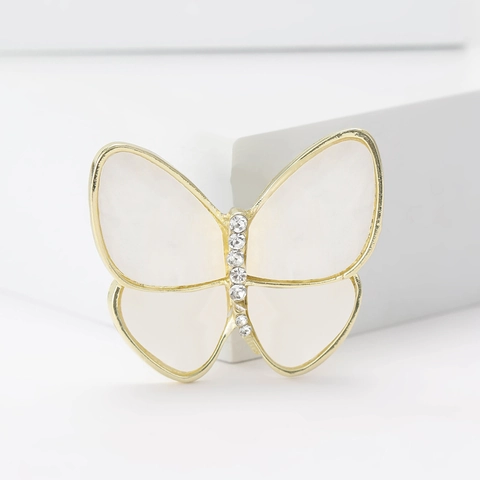 Elegant Alloy Butterfly Brooch For Women Mother Of Pearl Rhinestone Butterfly Pin Fashion Jewelry Clothing Accessories