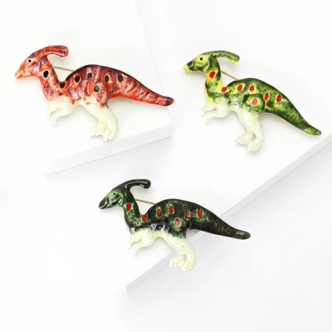 Vintage Alloy Enamel Dinosaur Brooch Parasaurolophus Animal Lapel Pin Retro Fashion Jewelry Clothing Accessory Gift Unisex
