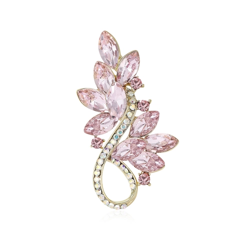 Elegante Spilla a Forma di Fiore in Rame e Cristallo per Donna Spilla da Bavero Botanica con Strass e Foglia Gioiello Moda per Abiti