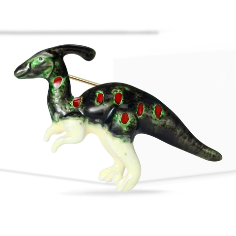 Vintage Alloy Enamel Dinosaur Brooch Parasaurolophus Animal Lapel Pin Retro Fashion Jewelry Clothing Accessory Gift Unisex