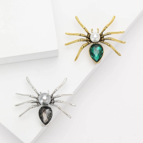 Vintage Alloy Spider Brooch For Women Unique Animal Rhinestone Artificial Pearl Lapel Pin Fashion Jewelry Accessories For Suits