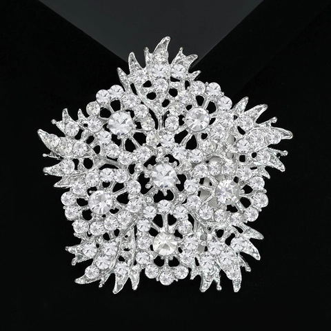 Broche de Luxe en Alliage avec Strass Tournesol Flocon de Neige Élégante Or Argent Étoile Rayonnante pour Femme Costume Manteau Bijoux