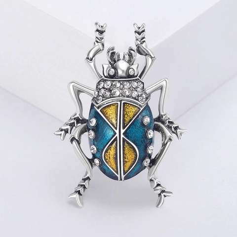 Luxury Alloy Rhinestone Beetle Brooch Pin For Women Vintage Enamel Insect Ladybug Lapel Pin For Suit Scarf Jewelry Gift