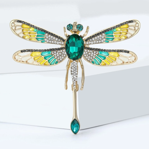 Mode Legierung Libelle Brosche Für Damen Mit Grünen Strass Und Emaille Flügel Insekt Reversnadel Schmuck Zubehör