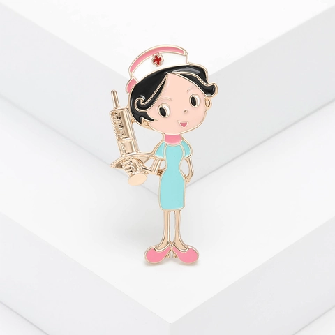 Spilla da Infermiera a Fumetti in Smalto Lega Smaltata Distintivo Siringa Medica Gioielli Creativi Regalo per Personale Medico Donna