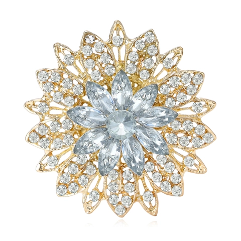 Eleganter Sonnenblumen Strass Brosche Für Damen Kristall Glas Legierung Blumen Anstecknadel Schmuck Hochwertiges Kleidungszubehör Geschenk