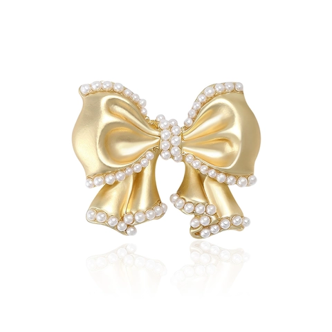 Elegante Gouden Legering Strik Broche Speld Voor Dames Kunstparel Versiering Emaille Zoete Vintage Kleding Accessoire Cadeau