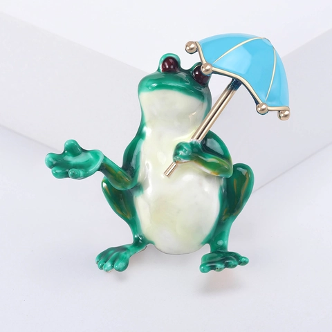 Lindo Broche de Rana Con Paraguas de Estilo Japonés Aleación Esmalte Pin Animal para Mujer Moda Traje Abrigo Camisa Solapa Pin