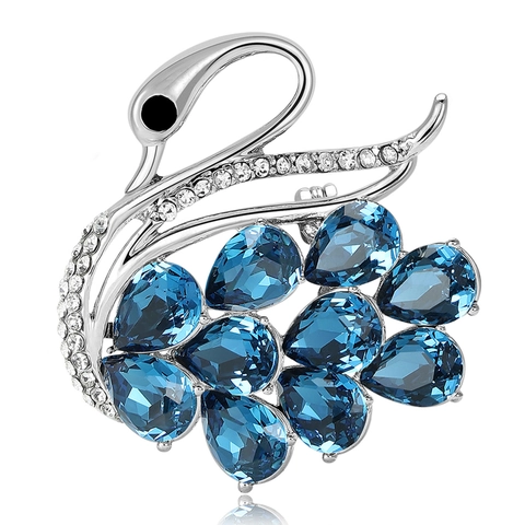 Elegante Spilla a Cigno in Rame Placcato Oro con Strass Colorati Intarsiati Pin Animale per Donna Matrimonio Banchetto Gioielli