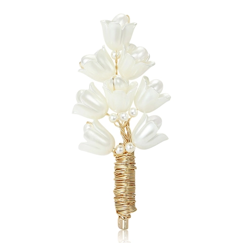 Spilla Mughetto in Rame Perla Artificiale Fiore Fatto a Mano per Donna Accessorio per Abito Elegante Gioielli Vintage Regalo