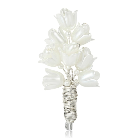 Spilla Mughetto in Rame Perla Artificiale Fiore Fatto a Mano per Donna Accessorio per Abito Elegante Gioielli Vintage Regalo