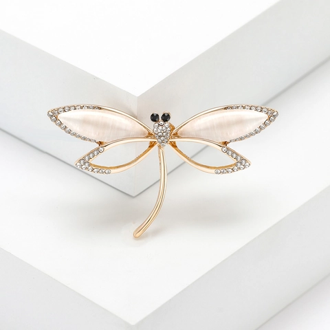 Elegante Legierung Libelle Brosche Mit Strass Und Künstlichem Katzenaugenstein Mode Insekt Brustnadel Für Damen Bekleidungszubehör