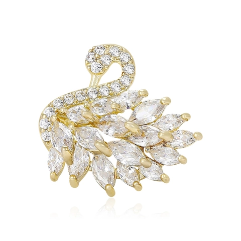 Broche Cygne en Cuivre Mode Avec Strass Élégante Broche Animale pour Accessoires de Vêtements Femmes Bijoux de Luxe Léger Cadeau