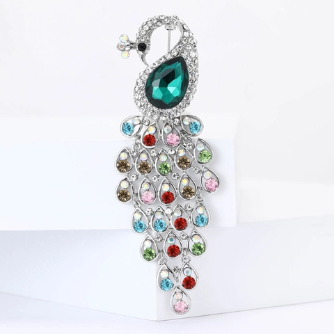 Vintage Legering Strass Pauw Brosche Pin Mode Kleurrijke Vogel Speld Sieraden Accessoire Voor Dames Pak Jas Decoratie