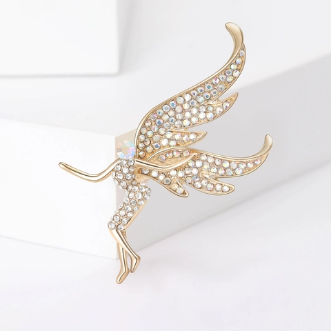 Elegante Spilla in Lega di Fata Elfo per Donna Scintillante Spilla d'Angelo con Strass per Matrimonio Festa Pendolare Gioielli Regalo