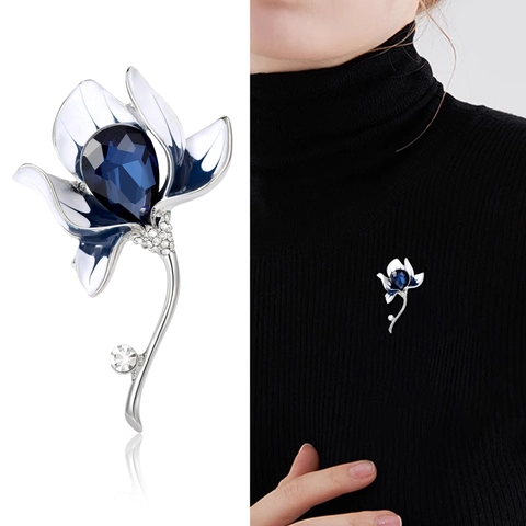 Elegant Alloy Flower Brooch Pin For Women Rhinestone Enamel Floral Brooches Accessories For Suit Wedding Party Jewelry