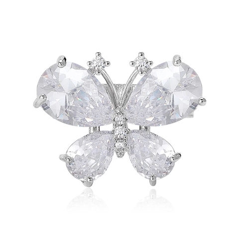 Broche Papillon Élégante pour Femme Base en Cuivre Incrustée de Strass Épingle à Vêtements Simple et Mode Accessoire