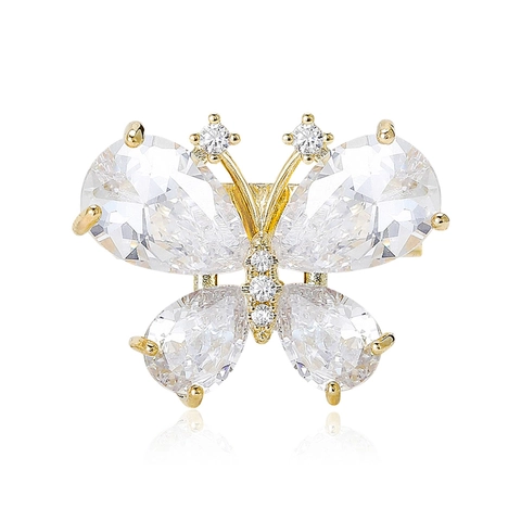 Broche Papillon Élégante pour Femme Base en Cuivre Incrustée de Strass Épingle à Vêtements Simple et Mode Accessoire