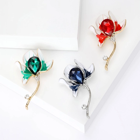 Elegant Alloy Flower Brooch Pin For Women Rhinestone Enamel Floral Brooches Accessories For Suit Wedding Party Jewelry