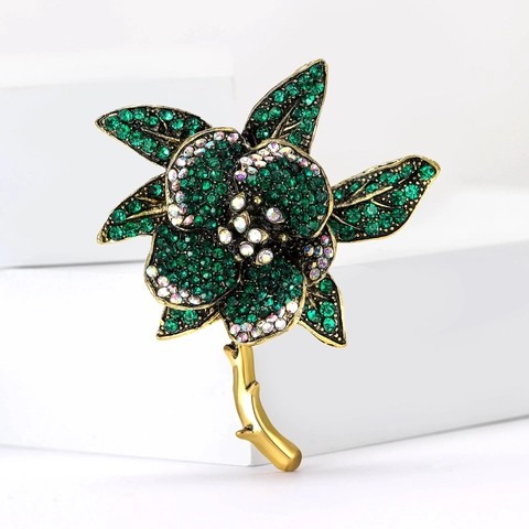 Vintage Luxueuze Legering Bloem Speld Strass Ingelegde Bloem Corsage Voor Dames Pak Overjas Exquise Sieraden Accessoire