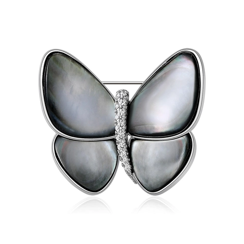 Elegante Broche de Mariposa de Cobre Con Incrustación de Nácar Natural y Diamantes de Imitación Joyería de Moda para Mujer