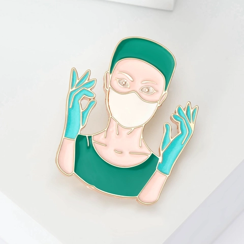 Fashion Alloy Enamel Doctor Brooch Green Medical Surgeon Lapel Pin Nurse Hospital Personnel Gift For Doctor Nurse Accessory