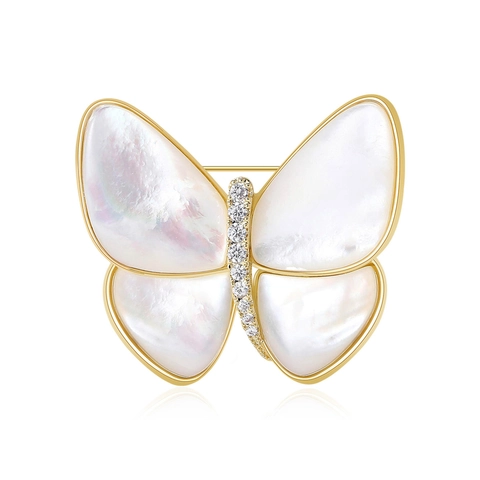 Elegante Broche de Mariposa de Cobre Con Incrustación de Nácar Natural y Diamantes de Imitación Joyería de Moda para Mujer
