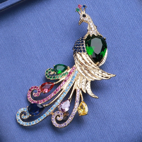 Spilla Pavone Vintage per Donna Elegante Zirconia Rame Strass Colorati Animale Spilla da Risvolto Gioielli da Sposa Regalo