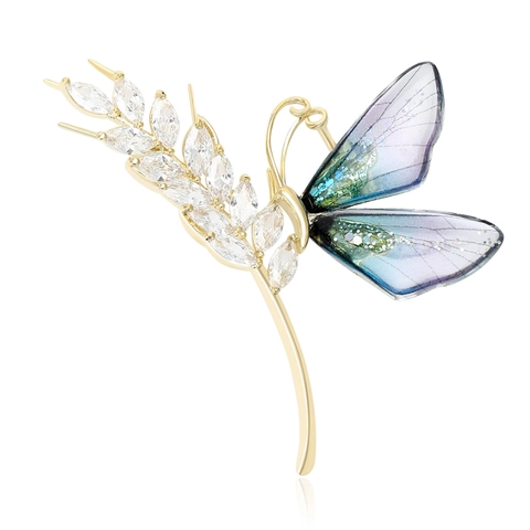 Élégante Broche Papillon Épi de Blé en Cuivre Avec Ailes Dégradé Violet Zirconia Incrusté Broche de Mode pour Femme Bijoux