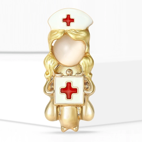 Alloy Krankenschwester Brosche Für Damen Emaille Medizinische Pin Goldton Rotes Kreuz Künstliche Perle Arzt Geschenk