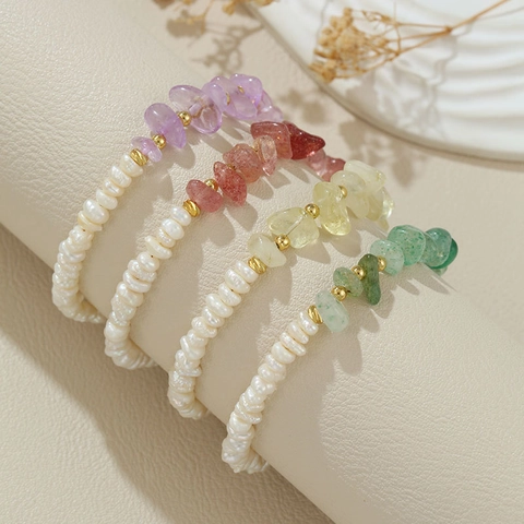 Baroque Freshwater Pearl Bracelet With Natural Stone Heart Charm Gold Plated Adjustable Fashion Jewelry For Women