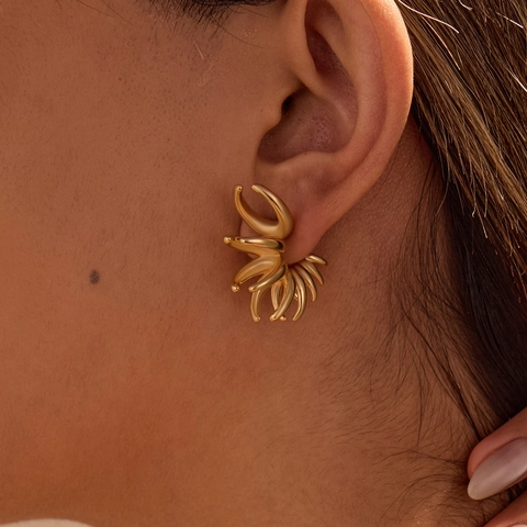 Orecchini a Bottone Geometrici in Acciaio Inossidabile Design Unico ad Artiglio Radiante Gioielli Minimalisti Donna
