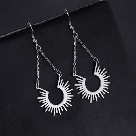 Roestvrij Stalen Zonnestraal Hangende Oorbellen Geometrische Opengewerkte Hangertjes Bohemien Sieraden Voor Vrouwen